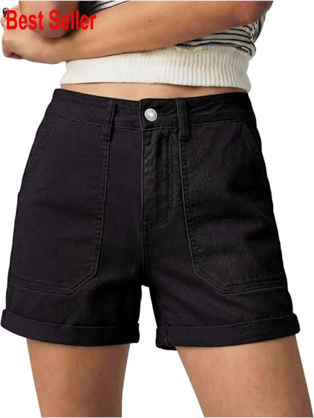 High Waisted Denim Shorts 4 Inch Inseam Stretchy Cotton Blend